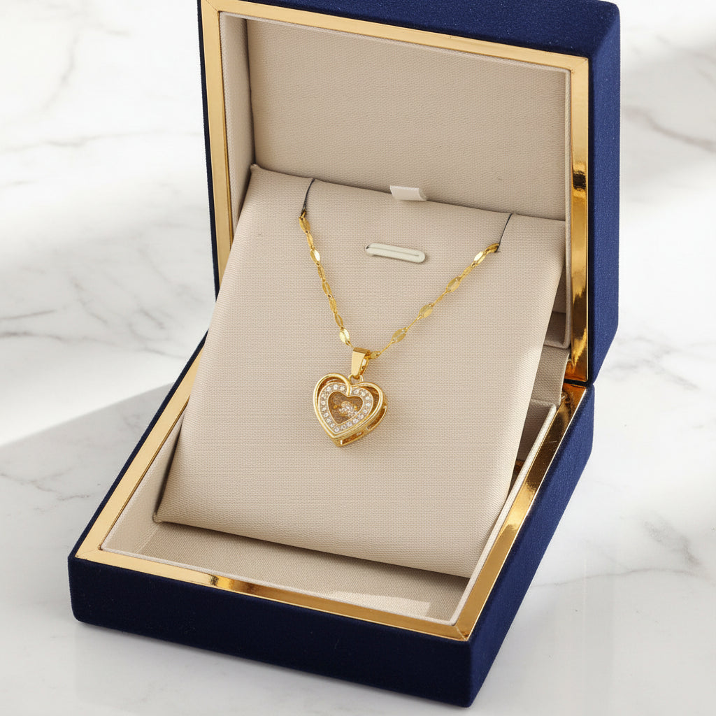 Double Heart Pendant Titanium Steel Necklace