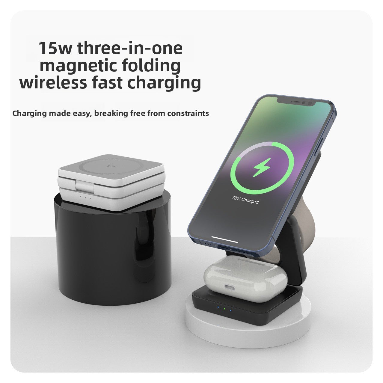 MagFold™ 3-in-1 Magnetic Wireless Charger – Foldable Fast Charging Stand