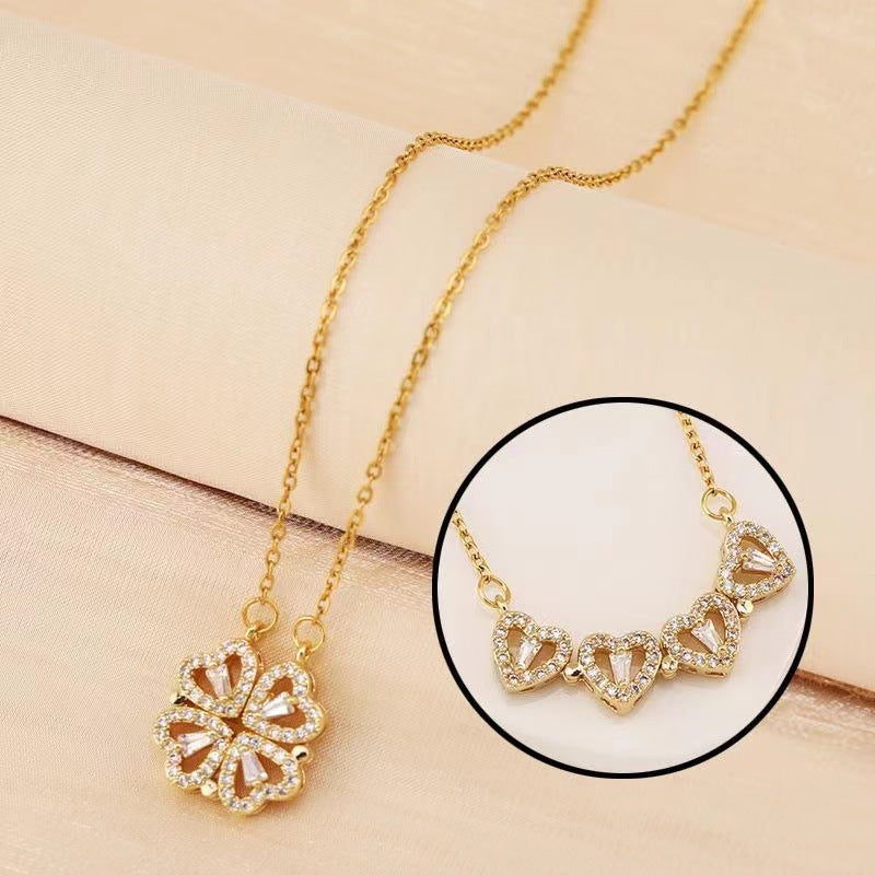 Diamond Four-Leaf Clover Necklace Rose Gift Box