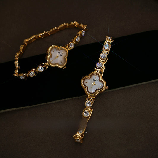 Four-Leaf Clover Diamond Bracelet Watch Women