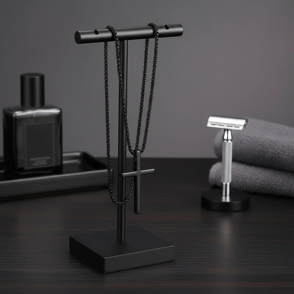 Titanium Steel Geometric Cross Pendant Necklace