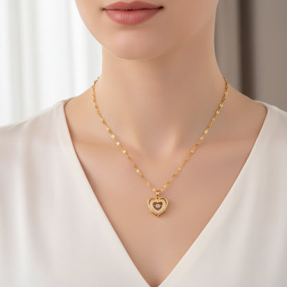 Double Heart Pendant Titanium Steel Necklace