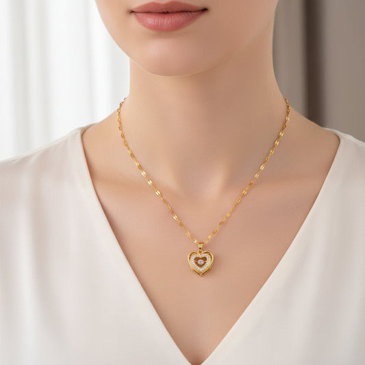 Double Heart Pendant Titanium Steel Necklace