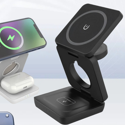 MagFold™ 3-in-1 Magnetic Wireless Charger – Foldable Fast Charging Stand