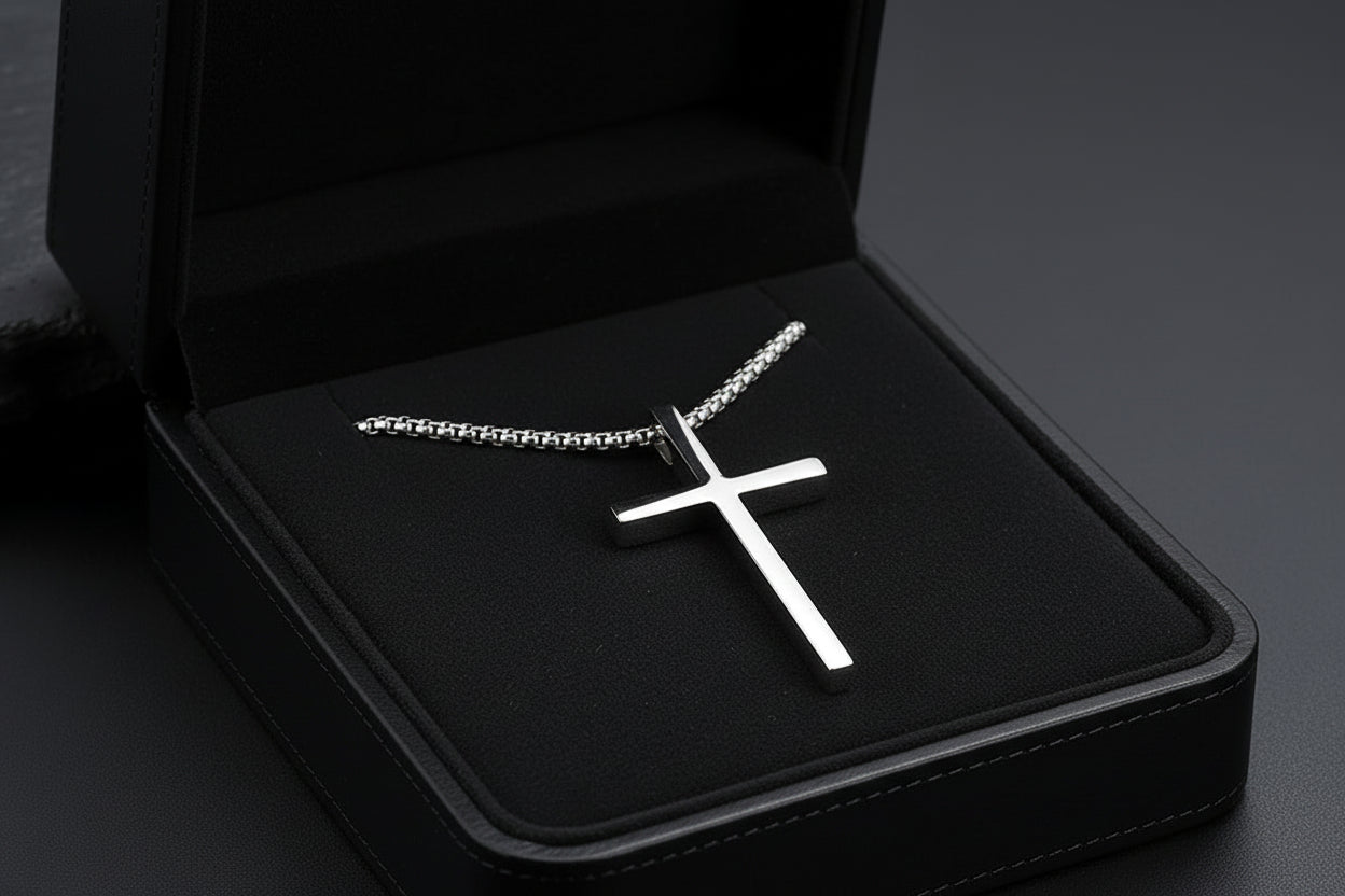Titanium Steel Geometric Cross Pendant Necklace