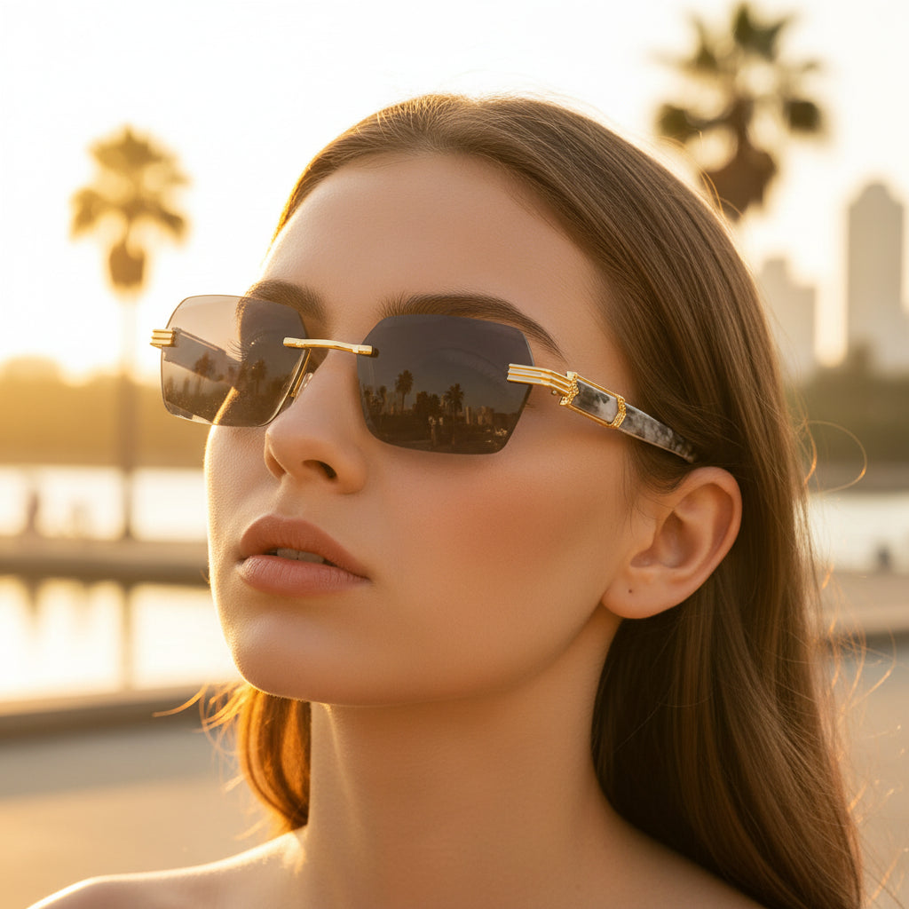 Frameless beveled sunglasses
