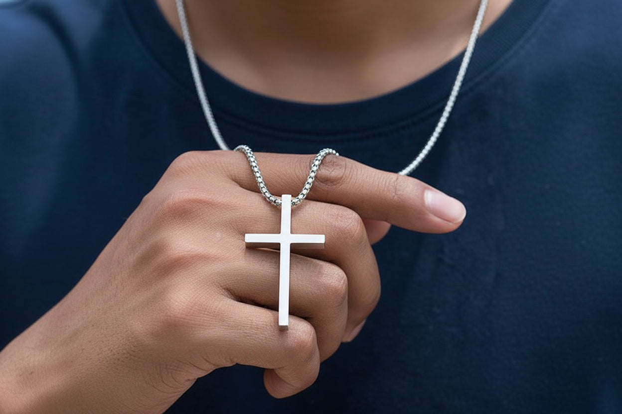 Titanium Steel Geometric Cross Pendant Necklace