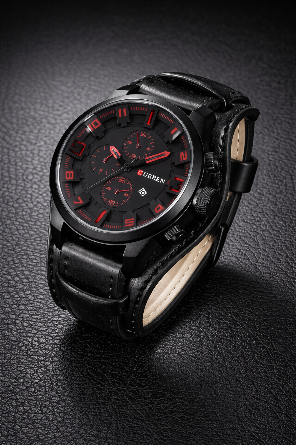 Current 44mm Men’s Quartz Watch with Calendar Date & Leather Strap