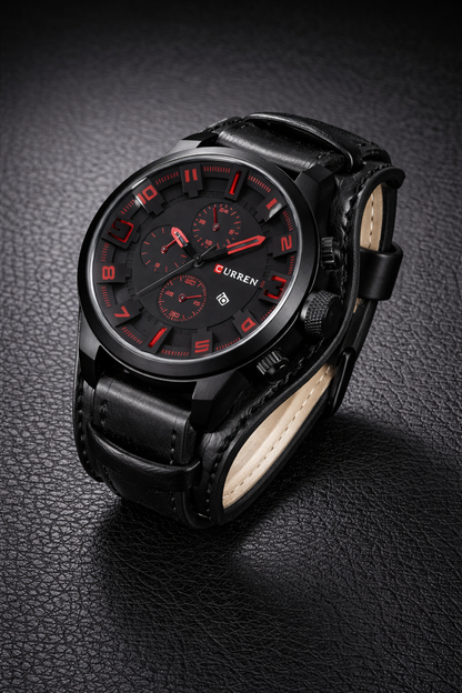 Current 44mm Men’s Quartz Watch with Calendar Date & Leather Strap