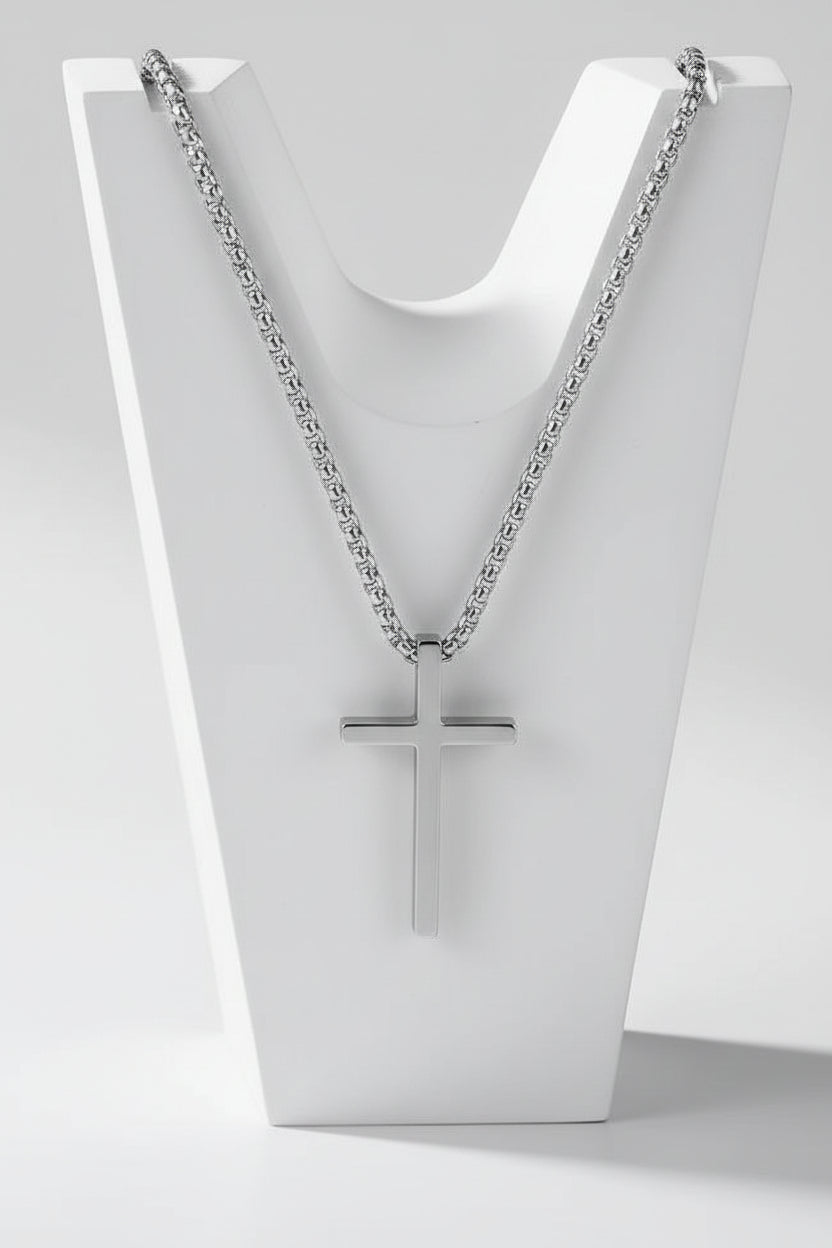 Titanium Steel Geometric Cross Pendant Necklace