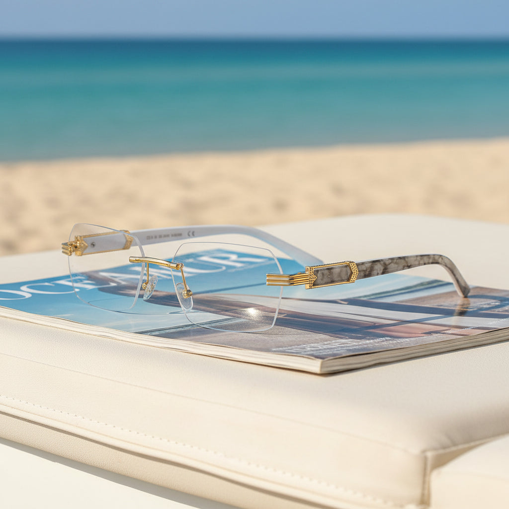 Frameless beveled sunglasses